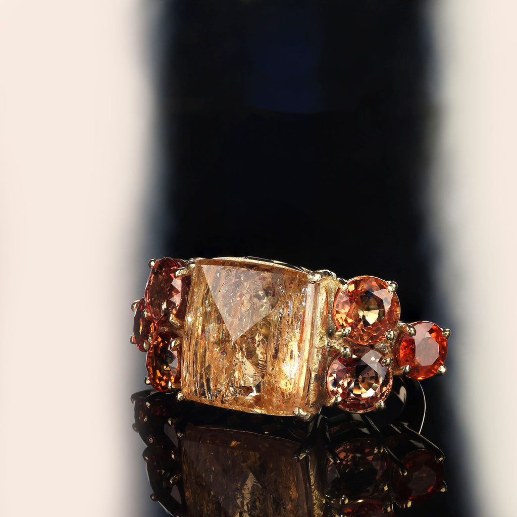 Bold Dinner Ring of Imperial Topaz and Songea Sapphires