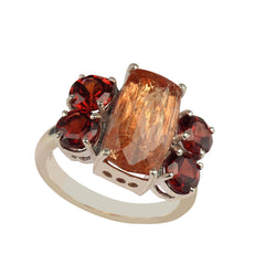 Bold Dinner Ring of Imperial Topaz and Red Garnets Sterling Silver