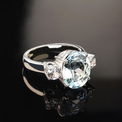 Sparkling Oval Aquamarine and White Sapphire Ring