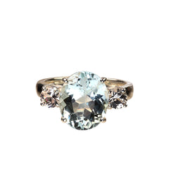 Sparkling Oval Aquamarine and White Sapphire Ring