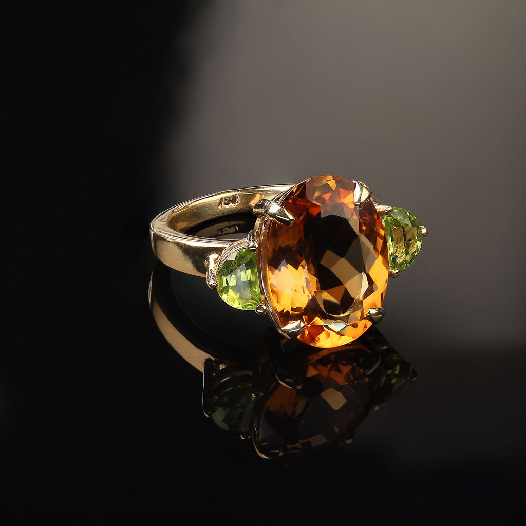 Unique 18K Yellow Gold and Citrine and Peridot Ring
