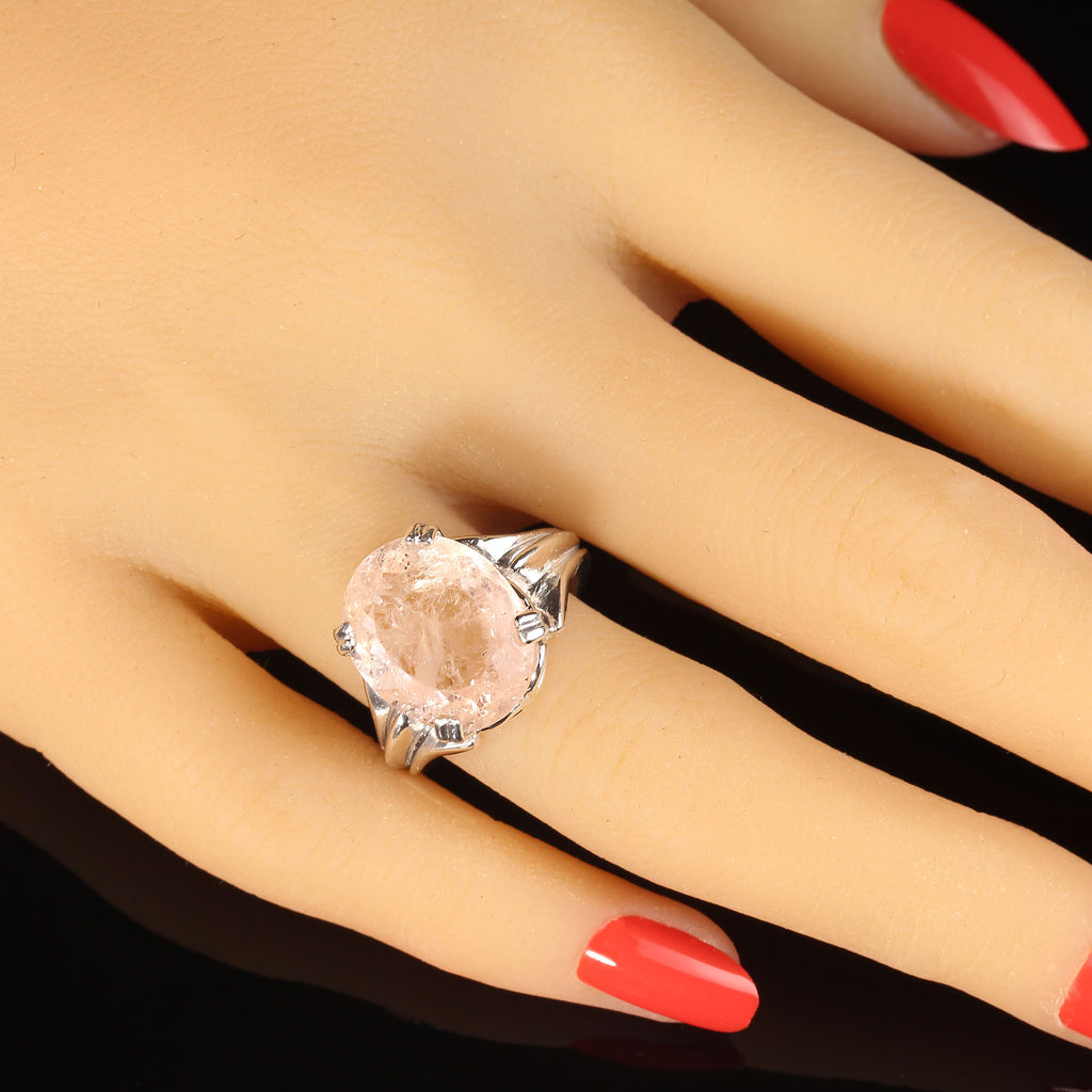 Sparkling Pink 8.2 Carat Oval Morganite in Sterling Silver Ring