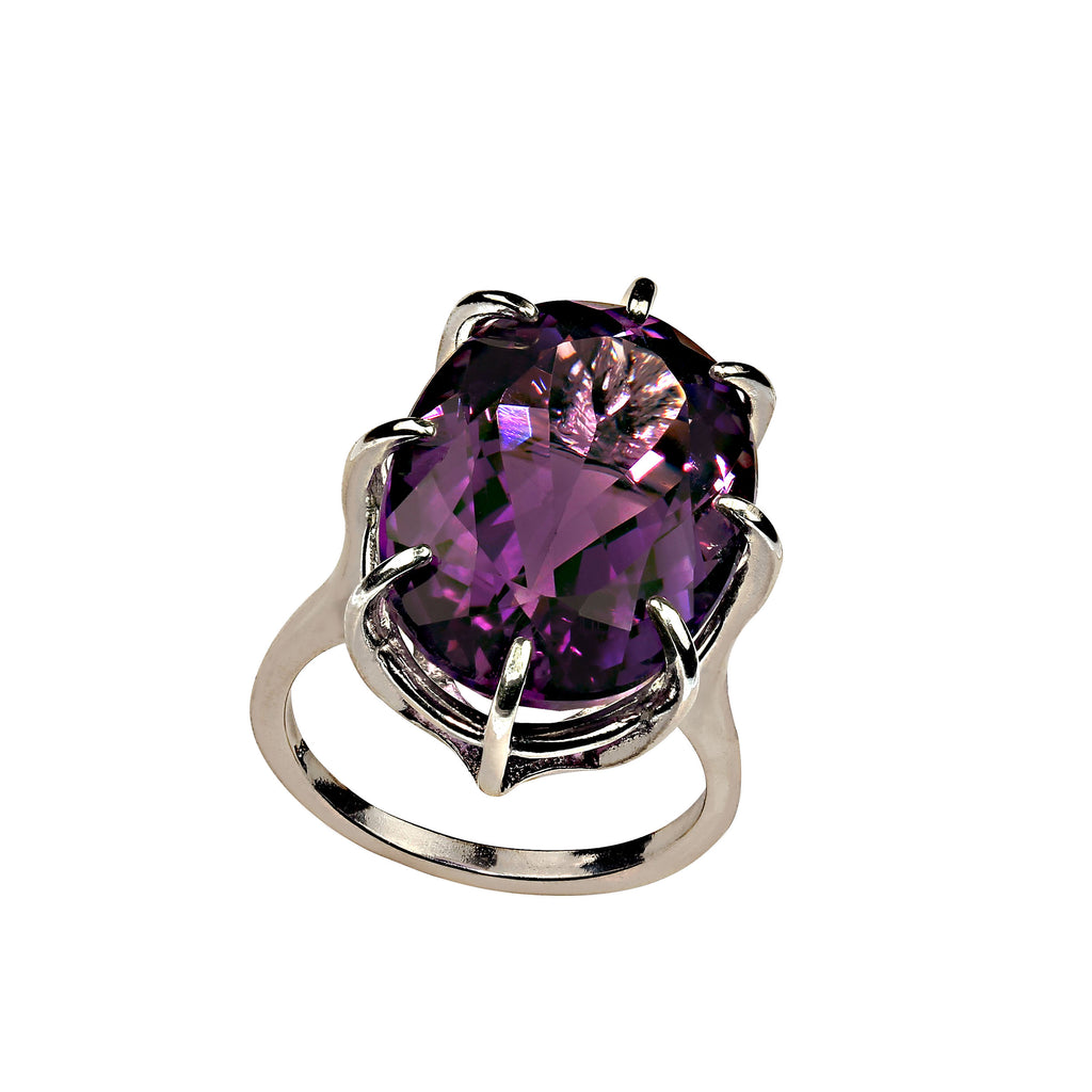 Sparkling Oval Amethyst in Sterling Silver 8 Prong Ring