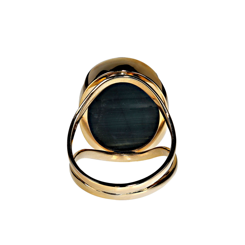 Magnificent 24 Carat Blue-Green Cat's Eye Tourmaline in 18Kt gold ring