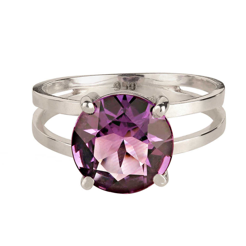 Unusual round 3.52 Ct Amethyst in Sterling Silver Ring