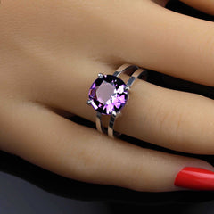 Unusual round 3.52 Ct Amethyst in Sterling Silver Ring