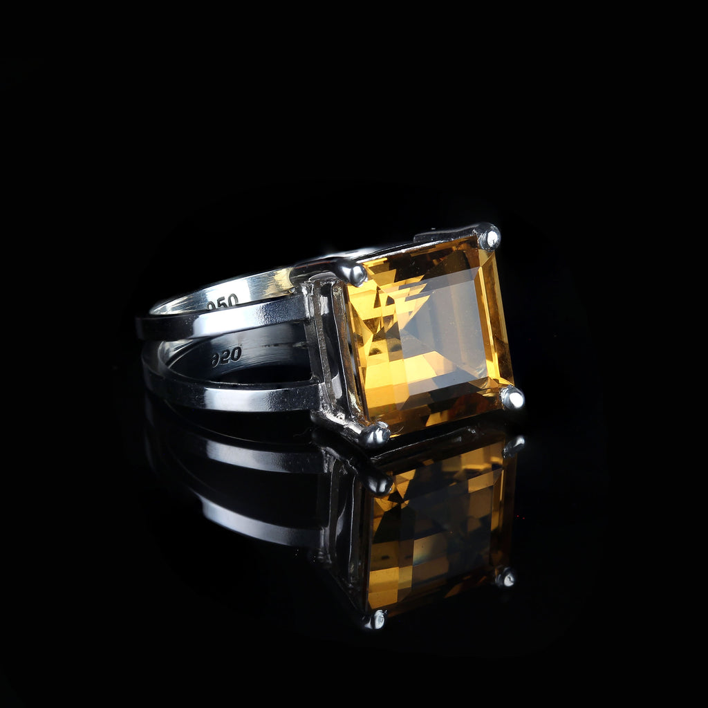 Vibrant 5.10CT Square Cut Citrine in Sterling Silver Ring