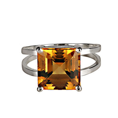 Vibrant 5.10CT Square Cut Citrine in Sterling Silver Ring