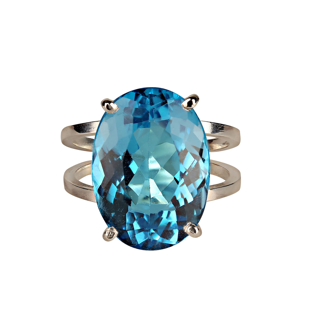 Scintillating 17CT Swiss Blue Topaz and Sterling Silver Ring
