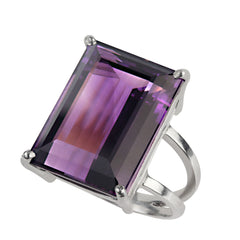 Stunning 18Ct Emerald Cut Amethyst in Sterling Silver Ring