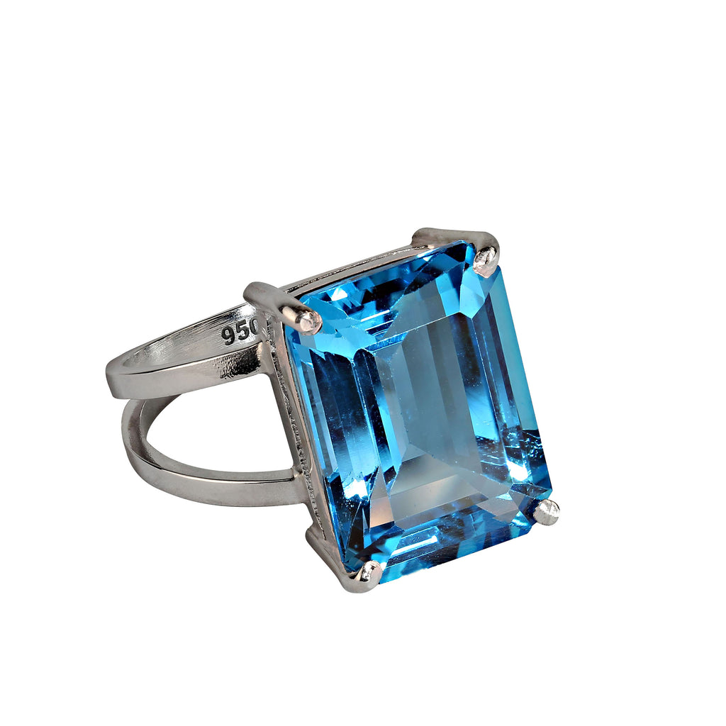 Elegant Emerald cut Swiss Blue Topaz, 11.74Ct, in Sterling Silver Ring