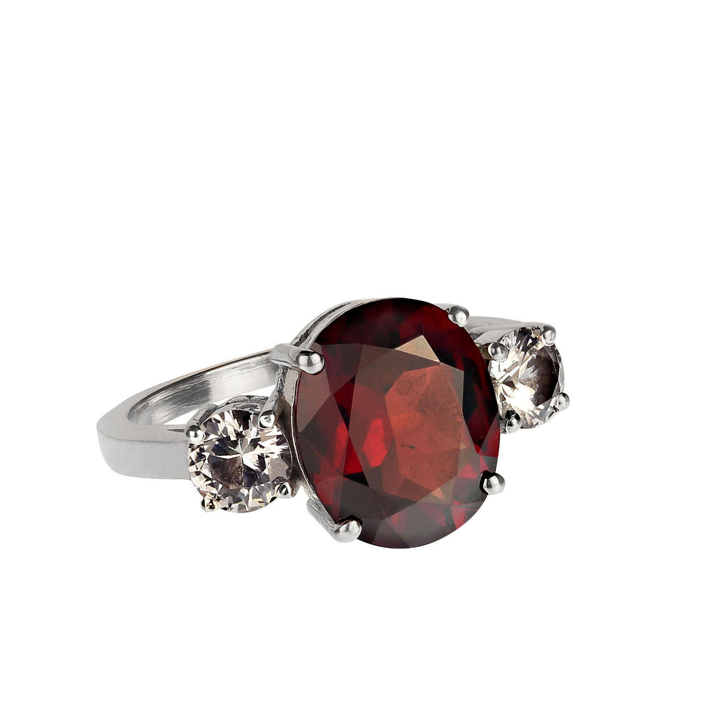 Classic Three stone ring of Gorgeous Garnet and white Sapphires