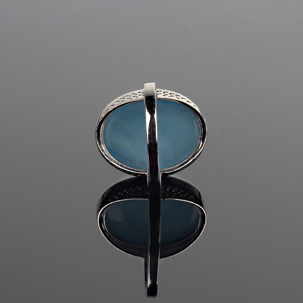 24Ct Astonishing Aquamarine Cabochon in Sterling Silver Ring