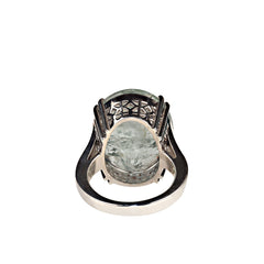 25CT  Blue-Green Oval Beryl Set in Elegant Sterling Silver Ring