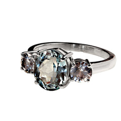 Delicate 3CT Oval Aquamarine Accented by White Sapphires Ring