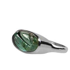 Unique Carved Green Tourmaline and Sterling Silver Ring