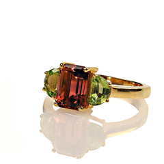 Rare and Unusual Orange Tourmaline accented with Peridot Ring