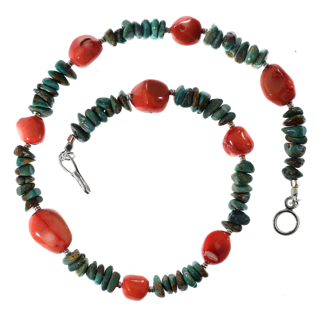 Southwest Style Fun and Fashionable Turquoise and Peach Coral Necklace