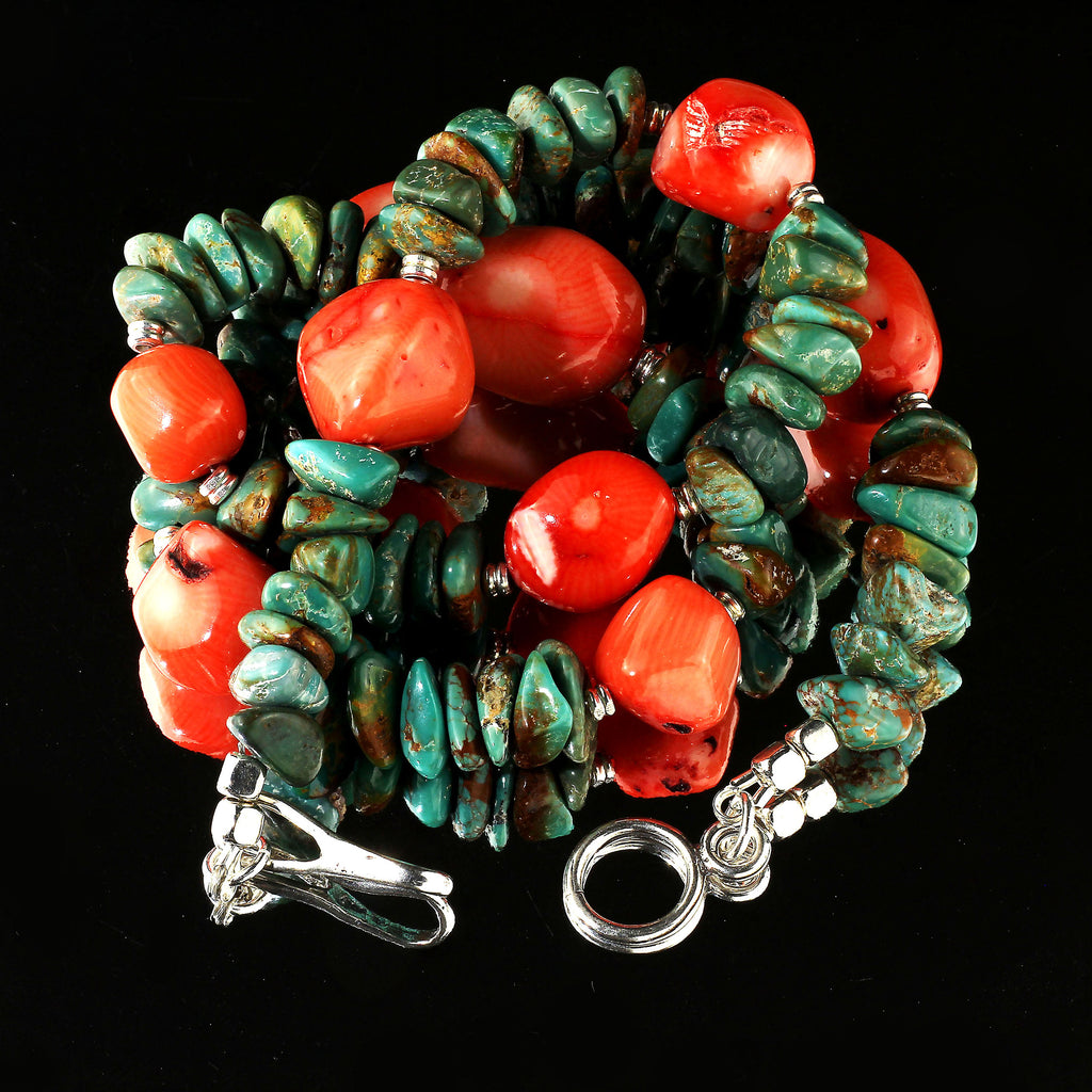 Southwest Style Fun and Fashionable Turquoise and Peach Coral Necklace