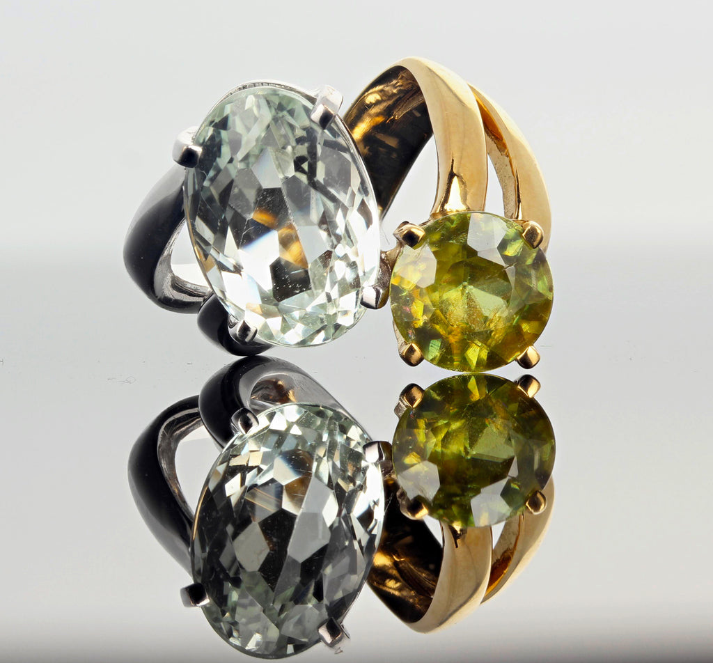 6.8 Carat Amblygonite and 2.2 Carat Sphene Gold Ring