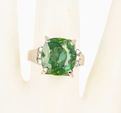 Glittering Green 8 Carat Madagascar Apatite and Diamond Ring