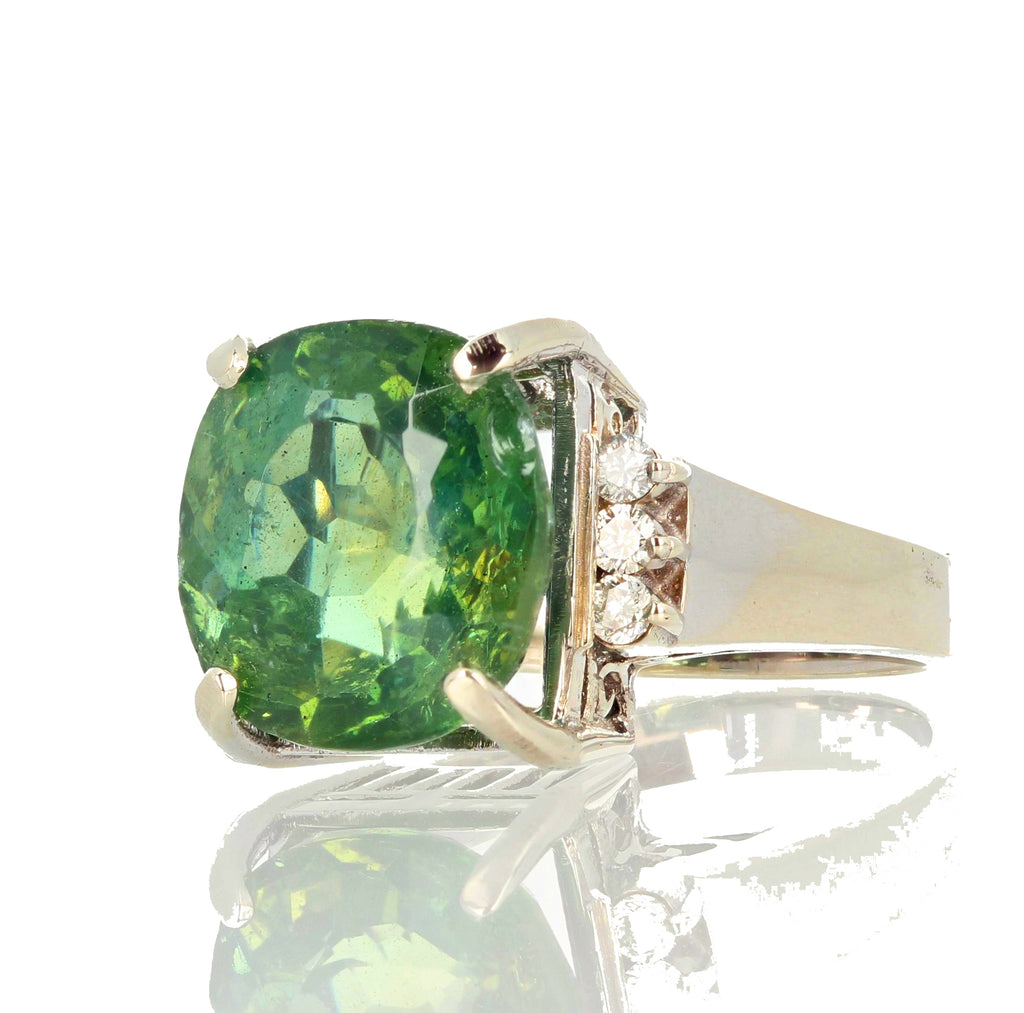 Glittering Green 8 Carat Madagascar Apatite and Diamond Ring