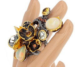 Multi-gemstone Sterling Silver and Gold Ring
