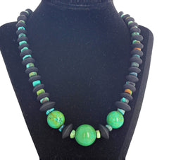 Unique Green Turquoise and Black Onyx Necklace
