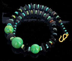 Unique Green Turquoise and Black Onyx Necklace