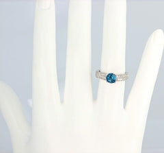 Blue Topaz and White Diamond  White Gold Ring