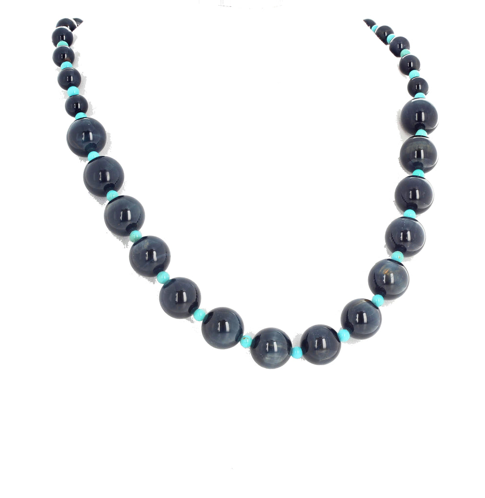 Glowing Blue Tiger Eye and Turquoise Necklace