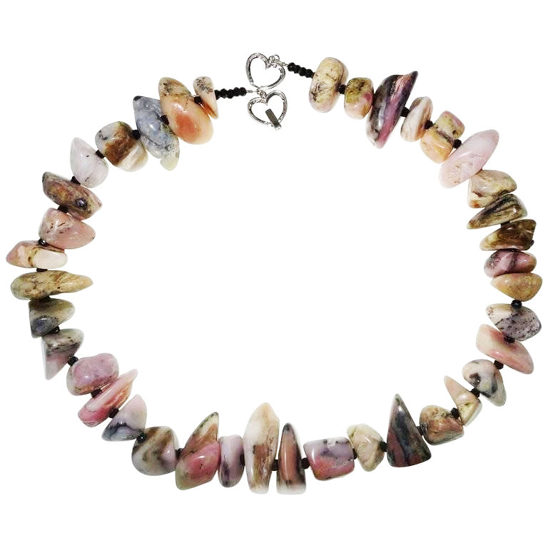 Statement Necklace of Highly Polished Pink Peruvian Opal Nuggets and Black Spinel