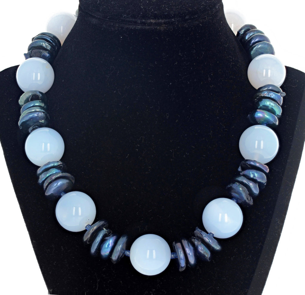 Chalcedony and Pearl Necklace