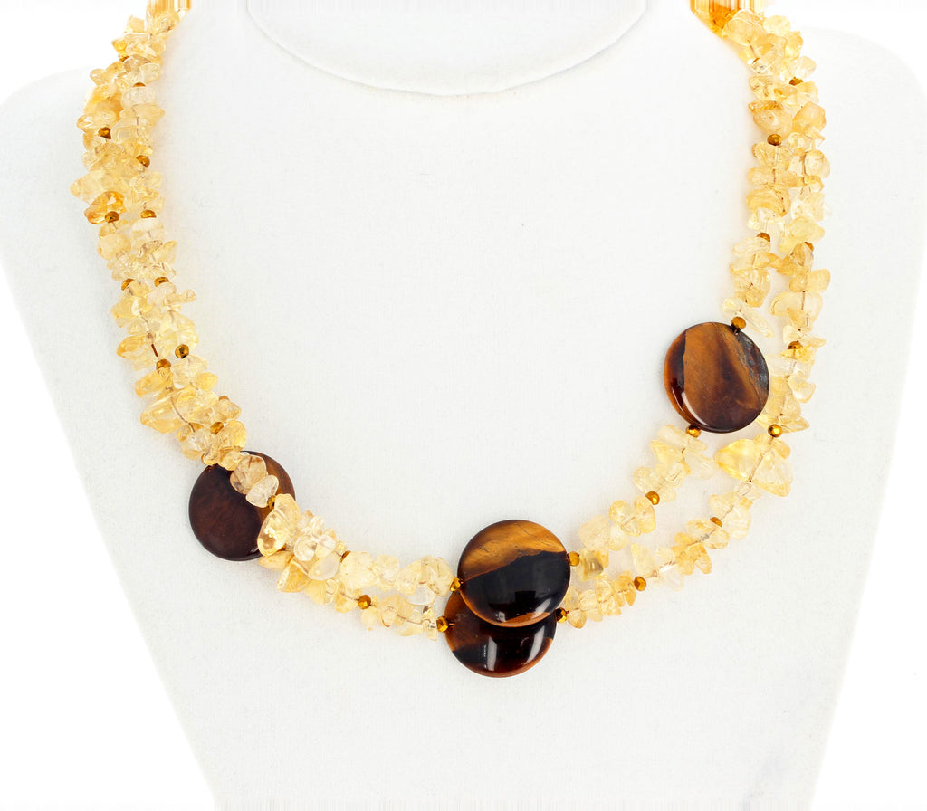 Double Strand Citrine and Tiger Eye Artistic Necklace