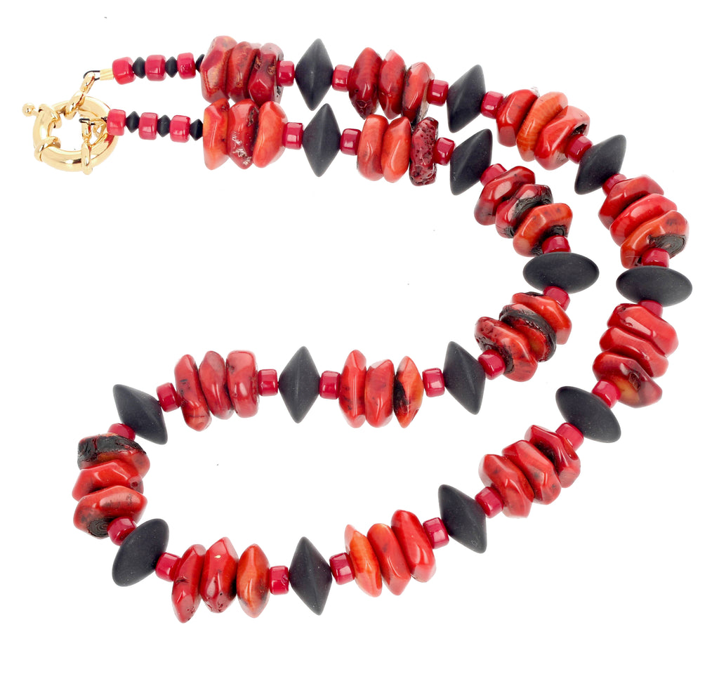 Bamboo Coral and Black Onyx Necklace