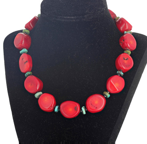 Bamboo Coral, Turquoise, and Spinel Necklace