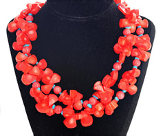 Artistic Elegant Orange Coral and Turquoise Double Strand Necklace