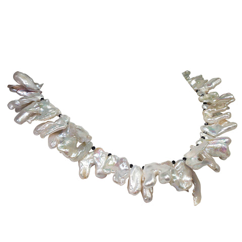 White, Iridescent, Free form Pearl Necklace