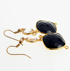 Onyx and Quartz Gold Plated Hook Earrings