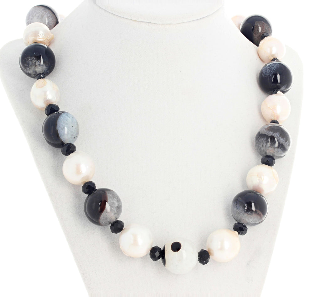 Pearls and Agate and Onyx Necklace