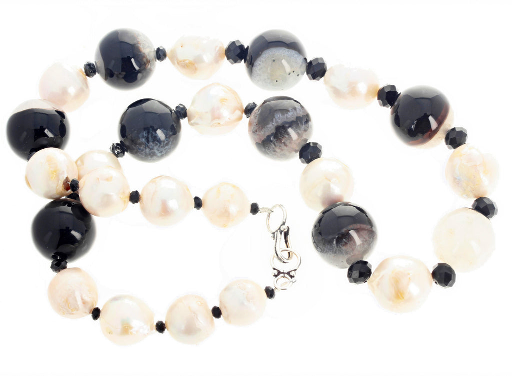 Pearls and Agate and Onyx Necklace