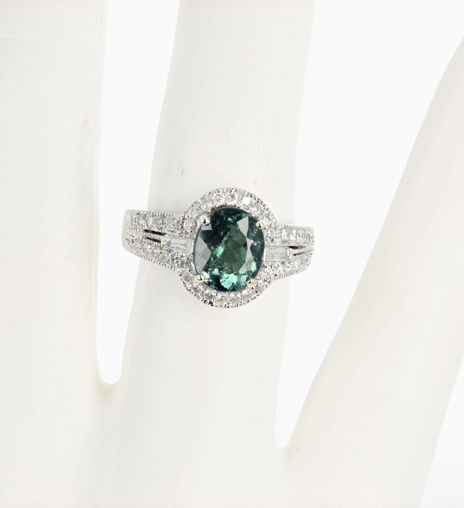 2 Carat Green Tourmaline and Diamond Ring