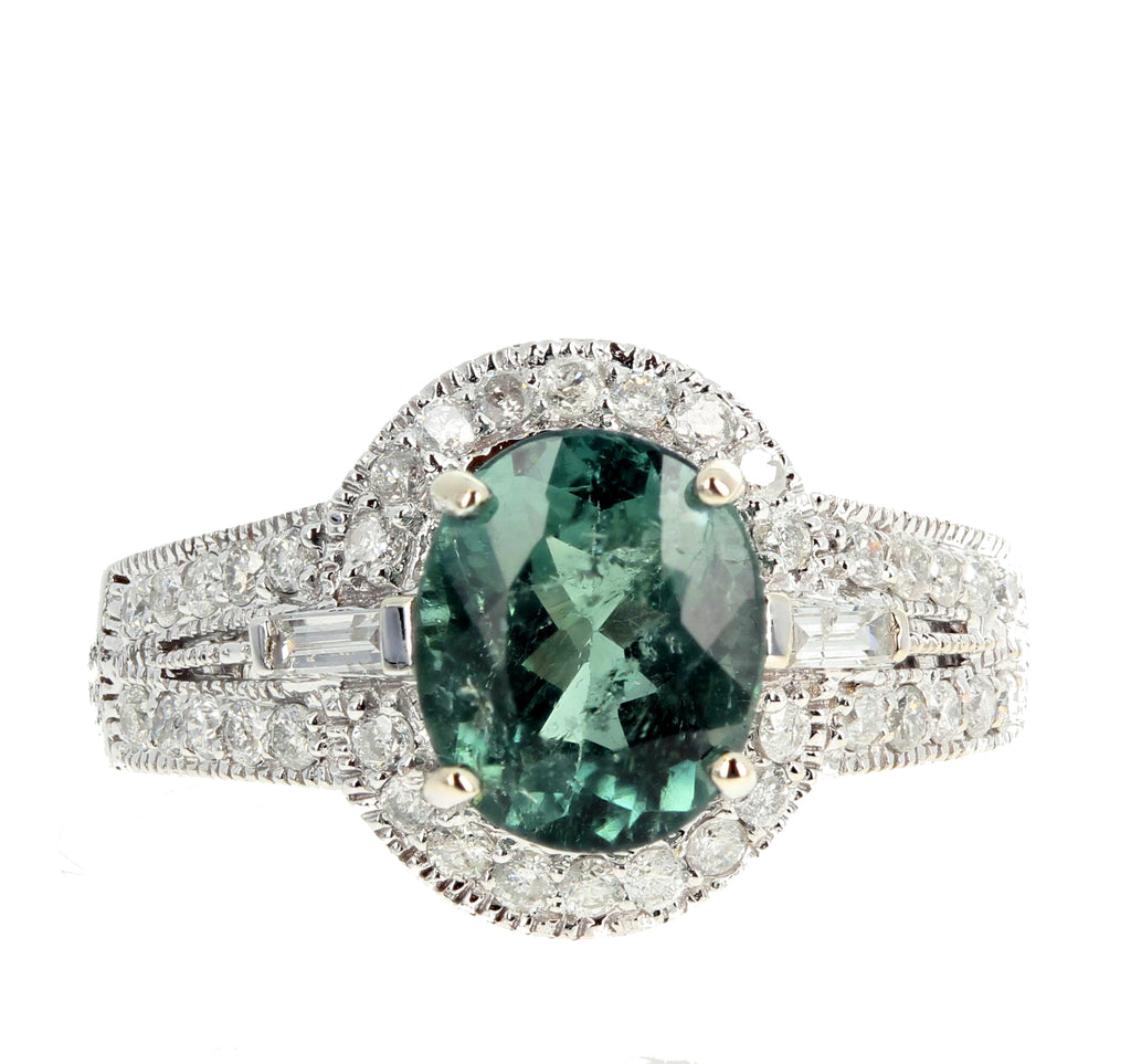 2 Carat Green Tourmaline and Diamond Ring