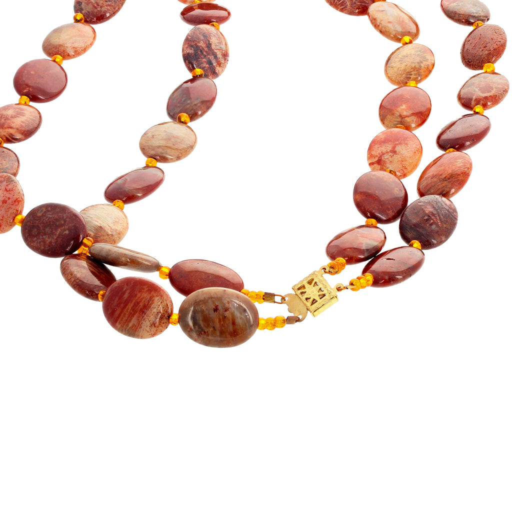 Fascinating Natural Polished Jasper and Hessonite Necklace