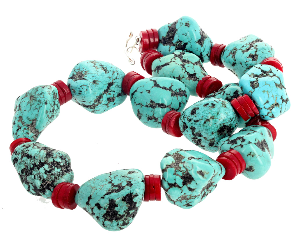 Howlite Turquoise and Natural Red Coral Necklace
