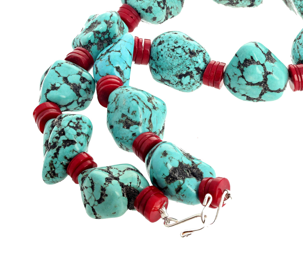 Howlite Turquoise and Natural Red Coral Necklace