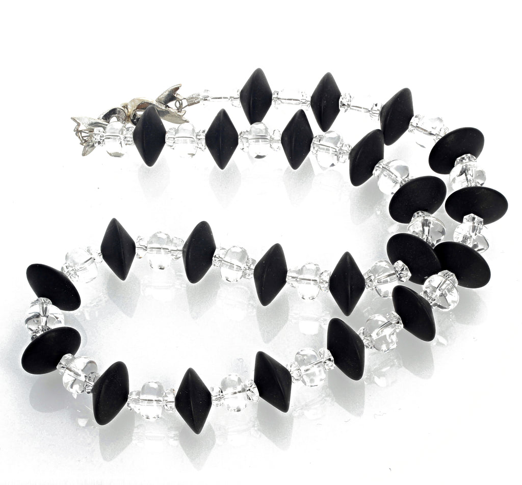Black Onyx and Clear Bright Quartz Necklace
