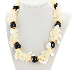 Dramatic Pearl Shell and Chocolate Moonstone Necklace