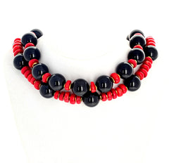 Red Coral and Black Onyx Double Strand Necklace