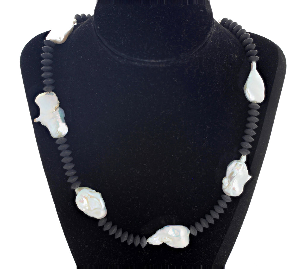 Black Onyx and Cultured Pearl Necklace